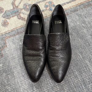 PAIGE Loafers Size 9 Black Metallic Leather Slip On Shoes Edgy‎ Rock Chic